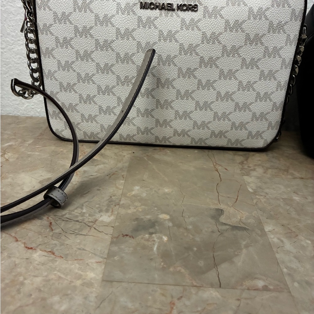 Michael Kors White and Gray Logo Crossbody Bag